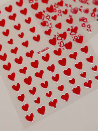 6 قطع ملصقات أظافر بشكل قلوب حمراء ثلاثية الأبعاد لعيد الحب، 6 ورقات ملصقات أظافر قلوب ثلاثية الأبعاد لامعة لتزيين الأظافر، 6 قطع / مجموعة ملصقات أظافر زينة للنساء والتصميم الطباعي ملحقات