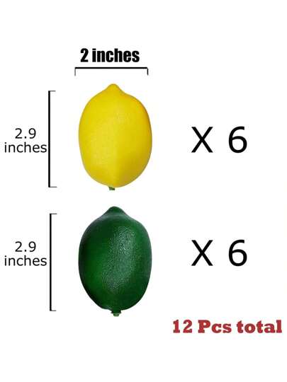 ليمون واليم صناعي، ليمون مزيف للمطبخ وحفلات عيد الميلاد وديكور التصوير الفوتوغرافي، أكسسوار فاكهة ليمون مزيف، لونين (6 أخضر + 6 أصفر)