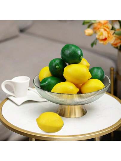 ليمون واليم صناعي، ليمون مزيف للمطبخ وحفلات عيد الميلاد وديكور التصوير الفوتوغرافي، أكسسوار فاكهة ليمون مزيف، لونين (6 أخضر + 6 أصفر)