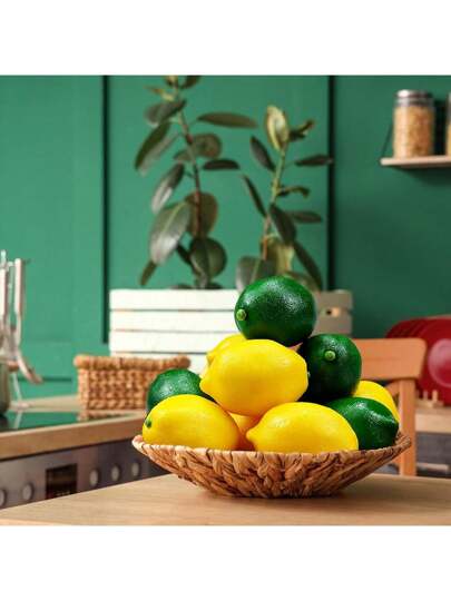 ليمون واليم صناعي، ليمون مزيف للمطبخ وحفلات عيد الميلاد وديكور التصوير الفوتوغرافي، أكسسوار فاكهة ليمون مزيف، لونين (6 أخضر + 6 أصفر)