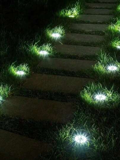 4/8 قطعة أضواء أرضية تعمل بالطاقة الشمسية، 8 مصباح ليد مضادة للماء للأضواء الليلية في الخارج لفناء المنزل والحديقة والطريق والممرات