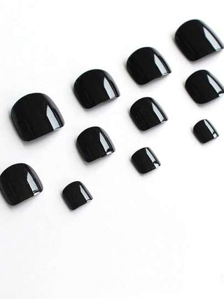 100 قطعة أظافر مستعارة أصابع القدم لامعة 12 مقاس/ صندوق ، أظافر سوداء للضغط السريع ذات تغطية كاملة قصيرة مربعة ، أظافر مستعارة اصطناعية لأقدام الأكريليك مع ألسنة صمغ لسيدات وفتيات