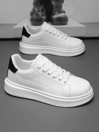 أحذية رياضية كاجوال منخفضة الأعلى كلاسيكية سوداء وبيضاء، قابلة للاستخدام متعددة الاستخدامات للرجال، موضة راقية بسيطة خفيفة الوزن مريحة ذات منصة ناعمة مع رباطات أمامية