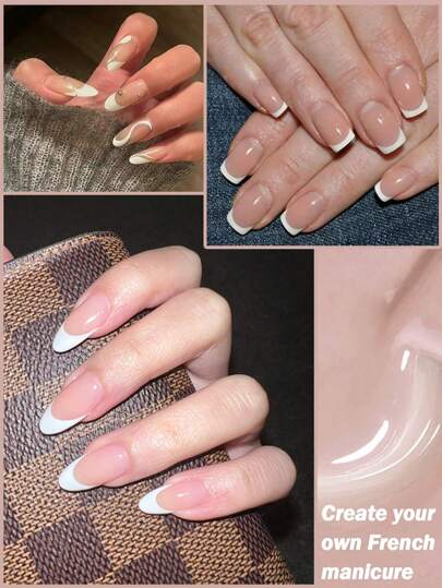 مجموعة ماكياج فرنسي للأظافر من KAMUA 15مل - 2 قطعة طلاء أظافر جل - لون وردي فاتح وأبيض للمناكير في صالون الأظافر، تتطلب استخدام مصباح الأشعة فوق البنفسجية، أسلوب بسيط ورقيق لفن الأظافر في الربيع والصيف، هدية للسيدات