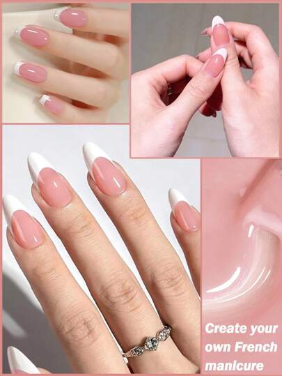 عدة مانيكير فرنسي KAMUA 15مل - 2 قطعة طلاء أظافر جل - طلاء أظافر بلون زهري عاري وأبيض للمانيكير في صالون الأظافر، متانة طويلة الأمد باستخدام مصباح UV ، تصميم بسيط ولطيف، هدايا للسيدات، مناسب لفصلي الربيع والصيف