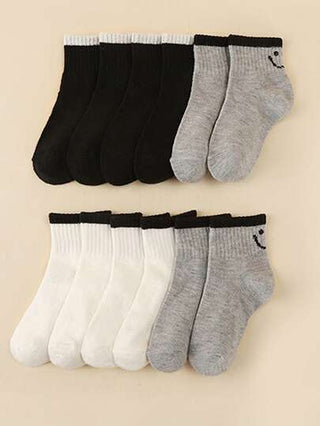 6 أزواج من الجوارب للأطفال باللون الأسود والأبيض والرمادي مزينة بتصميم كعب الابتسامة، أحادية اللون، مناسبة للخارج والسفر وكهدايا للمناسبات