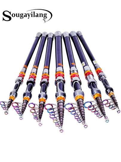 SOUGAYILANG عصا صيد سمك قابلة للتلسكوب من الكربون الألياف، حامل بكرة معدني، مقبض مريح قابل للتلسكوب، عصا صيد للسفر مناسبة للبلطي والسلمون، تتراوح من 1.8 متر إلى 3.6 متر