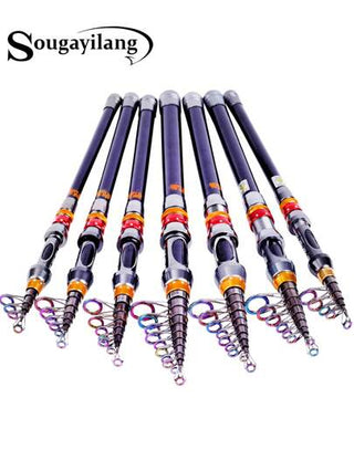 SOUGAYILANG عصا صيد سمك قابلة للتلسكوب من الكربون الألياف، حامل بكرة معدني، مقبض مريح قابل للتلسكوب، عصا صيد للسفر مناسبة للبلطي والسلمون، تتراوح من 1.8 متر إلى 3.6 متر