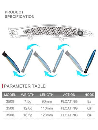 KINGDOM طفو أسماك البحر مطحنة المياه السطحية 7.5 جرام 110 مم 12.8 جرام 123 مم 18.5 جرام قذف بعيد لقادوس اصطناعية صلبة عالية الجودة