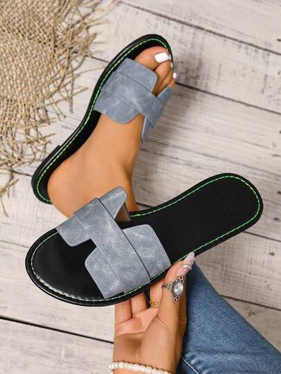 شبشب نسائي كاجوال مسطح على الطراز الكوري،فتحة أصبع القدم، نعال صندل رومانية منسوجة للربيع والصيف، موضة كاحل مريح للارتداء مع الفستان باللون البني