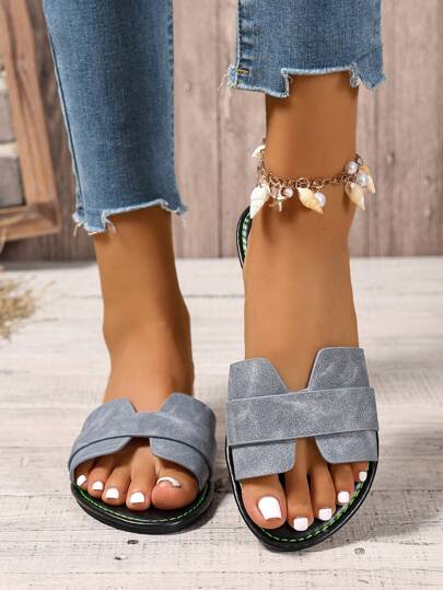 شبشب نسائي كاجوال مسطح على الطراز الكوري،فتحة أصبع القدم، نعال صندل رومانية منسوجة للربيع والصيف، موضة كاحل مريح للارتداء مع الفستان باللون البني