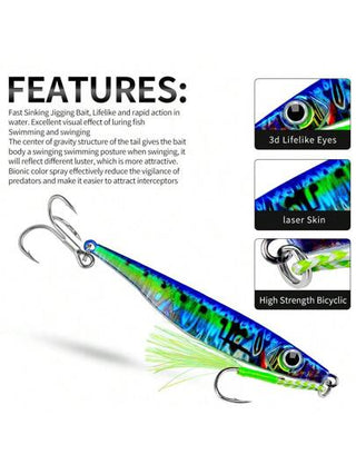 5 قطع من طُعم PROBEROS من صفائح الحديد المطبوع عليه رسوم الصيد طويلة المدى، طبق معدني غارق بتشكيل دم له 3 خطاطيف، طعم حديدي سريع الجذب