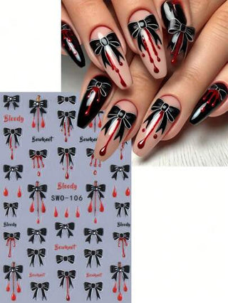 2 قطعة من ملصقات فن الأظافر بتصميم ربطة عنق سوداء لعيد الهالوين، شباك عنكبوت بأسلوب نزيف ربطة عنق ذاتية اللصق، إكسسوارات زخرفية DIY للأظافر