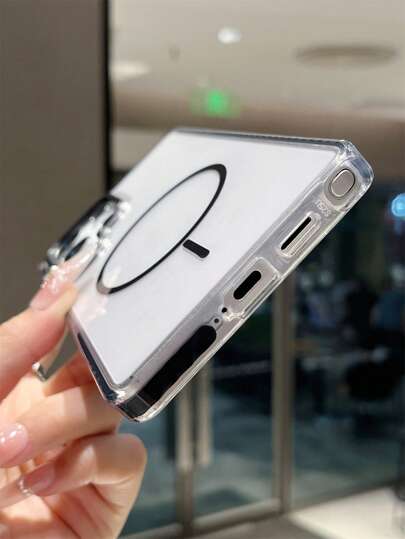 غطاء هاتف مغناطيسي شفاف عالي الجودة ثنائي اللون متوافق مع هواتف سامسونج جالاكسي S25 و S24 الترا بلس, حماية للظهر مع شحن لاسلكي فخم