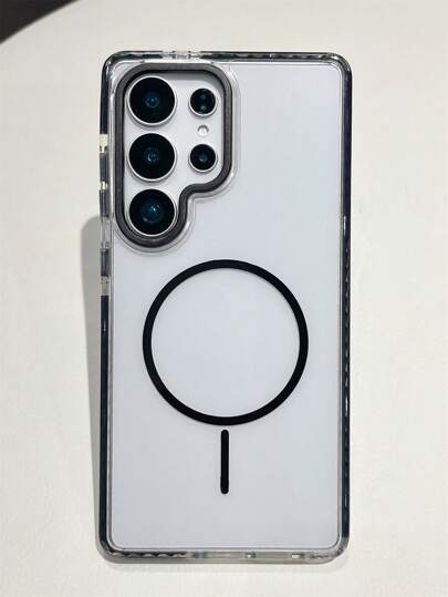 غطاء هاتف مغناطيسي شفاف عالي الجودة ثنائي اللون متوافق مع هواتف سامسونج جالاكسي S25 و S24 الترا بلس, حماية للظهر مع شحن لاسلكي فخم