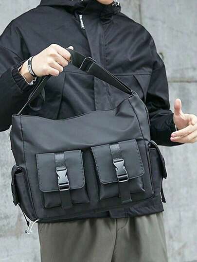 حقيبة جانب كانفاس متنوعة الجنس، حقيبة عبر الجسم مائلة، بطراز ملابس الشارع، مناسبة للطلاب والعمل والاستخدام اليومي