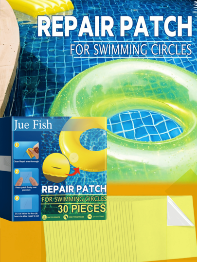 30 قطعة/صندوق مجموعة رقع لاصقة ذاتية اللصق، مناسبة لإصلاح التسريب في حلقات السباحة النفاخة والقوارب والخيام، شريط عازل مائي لإصلاح حلقات السباحة والمعاطر المطرية والمظلات، يطيل العمر الافتراضي