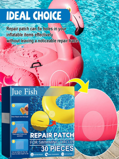 30 قطعة/صندوق مجموعة رقع لاصقة ذاتية اللصق، مناسبة لإصلاح التسريب في حلقات السباحة النفاخة والقوارب والخيام، شريط عازل مائي لإصلاح حلقات السباحة والمعاطر المطرية والمظلات، يطيل العمر الافتراضي