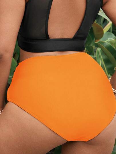 Swim Basics سروال سباحة بخصر عالٍ أحادي اللون بسيط مقاس كبير