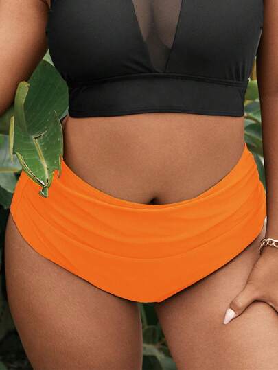 Swim Basics سروال سباحة بخصر عالٍ أحادي اللون بسيط مقاس كبير