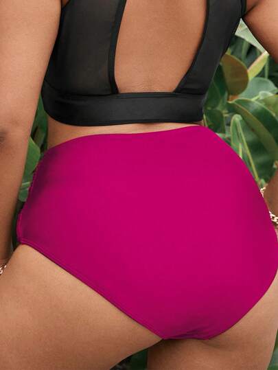 Swim Basics بوكسر بيكيني للنساء الحجم الكبير ذو خصر عالي وقطعة سفلية باللون الأحادي مناسب للصيف والشاطئ