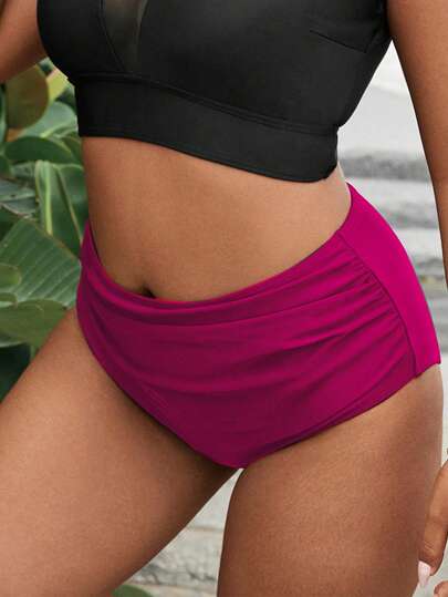 Swim Basics بوكسر بيكيني للنساء الحجم الكبير ذو خصر عالي وقطعة سفلية باللون الأحادي مناسب للصيف والشاطئ