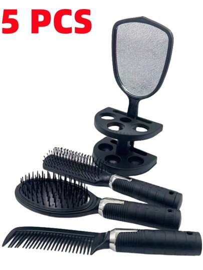 4 قطع مجموعة مشط تصفيف شعر احترافية مع مرآة ومنصة، مثالية لجميع أنواع الشعر بما في ذلك النسيج الموجي