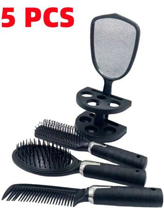 4 قطع مجموعة مشط تصفيف شعر احترافية مع مرآة ومنصة، مثالية لجميع أنواع الشعر بما في ذلك النسيج الموجي