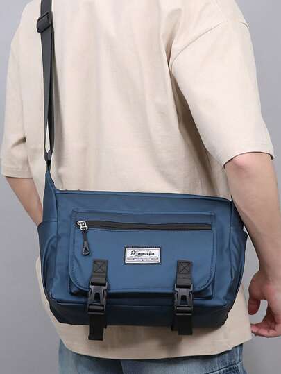 حقيبة رسول كاجوال من القماش للرجال بتصميم كلاسيكي، بجيوب متعددة وحزام كتف واحد، حقيبة ظهر كبيرة السعة مناسبة للاستخدام اليومي والتنقلات