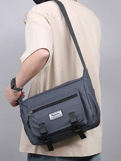 حقيبة رسول كاجوال من القماش للرجال بتصميم كلاسيكي، بجيوب متعددة وحزام كتف واحد، حقيبة ظهر كبيرة السعة مناسبة للاستخدام اليومي والتنقلات