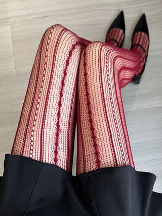 زوج جورب طويل شرائطي كابل قطني رجعي رومانسي، جوارب لاصقة نسائية مخصرة وجذابة