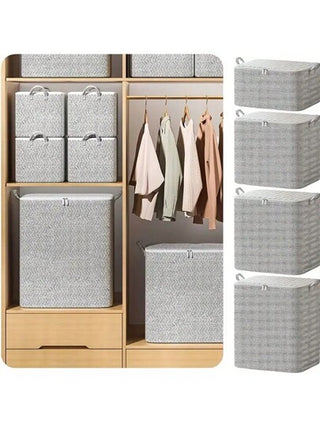 صناديق تخزين قماشية قابلة للطي وذات أغطية ومقابض - بنمط سمكة عظمية ، أحجام متعددة (29.06/39.63/58.12 جالون) للملابس والبياضات والوسائد واللعب - منظم تحت السرير أو الدولاب، تخزين ملابس في الخزانة أو الدولاب، إكسسوار ديكوري محايد، إغلاق سوستة آمن