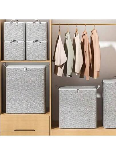 صناديق تخزين قماشية قابلة للطي وذات أغطية ومقابض - بنمط سمكة عظمية ، أحجام متعددة (29.06/39.63/58.12 جالون) للملابس والبياضات والوسائد واللعب - منظم تحت السرير أو الدولاب، تخزين ملابس في الخزانة أو الدولاب، إكسسوار ديكوري محايد، إغلاق سوستة آمن