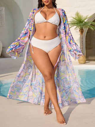 Swim Mulvari بدلة سباحة قطعة واحدة مطبوعة بطريقة غير منتظمة للمرأة البدينة، بلوزة تغطية طويلة الأكمام شبكية، فستان شاطئ أنيق