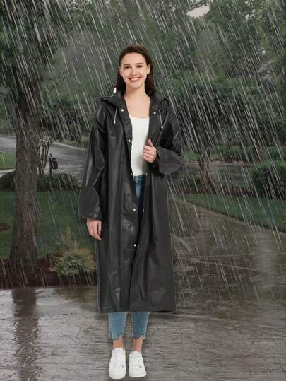 1 قطعة معطف مطر طويل عالي الجودة - مصنوع من مادة EVA المتينة ، تصميم له كابوت مع سحاب قابل للضبط ، خفيف الوزن ومنفذ للهواء للدراجات الهوائية والتنزه والصيد - أسود، مطر للدراجات | بتغطية كاملة