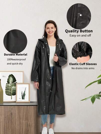 1 قطعة معطف مطر طويل عالي الجودة - مصنوع من مادة EVA المتينة ، تصميم له كابوت مع سحاب قابل للضبط ، خفيف الوزن ومنفذ للهواء للدراجات الهوائية والتنزه والصيد - أسود، مطر للدراجات | بتغطية كاملة