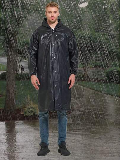 1 قطعة معطف مطر طويل عالي الجودة - مصنوع من مادة EVA المتينة ، تصميم له كابوت مع سحاب قابل للضبط ، خفيف الوزن ومنفذ للهواء للدراجات الهوائية والتنزه والصيد - أسود، مطر للدراجات | بتغطية كاملة