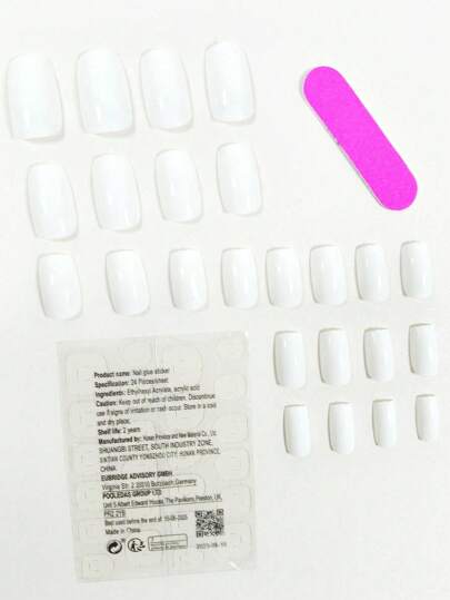 عزّز إطلالتك بمجموعة أظافر بيضاء كلاسيكية مكونة من 24 قطعة مربعة الشكل، مناسبة للحفلات والمواعيد والارتداء اليومي، أظافر لاصقة