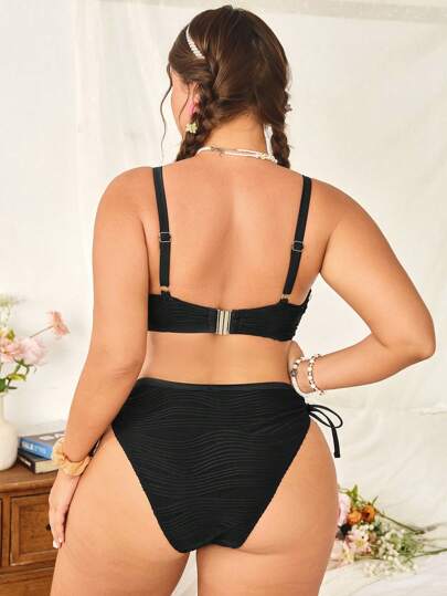 Swim Mod إطقم ملابس علوية تريم مرنة مع قباطة وقطعة سفلية مثلثة بحجم كبير، أناقة وموضة لحفلة الشاطئ