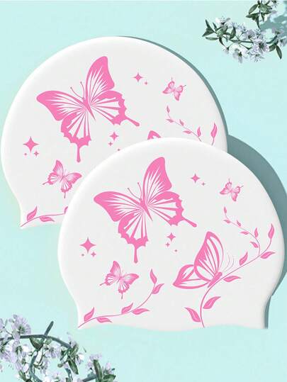 قبعة سباحة من السيليكون للكبار ذات نمط أنيق من الفراشات، مقاومة للماء، مانعة لالانزلاق، مريحة وقابلة للتمدد، مناسبة للشعر القصير والطويل