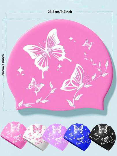 قبعة سباحة من السيليكون للكبار ذات نمط أنيق من الفراشات، مقاومة للماء، مانعة لالانزلاق، مريحة وقابلة للتمدد، مناسبة للشعر القصير والطويل