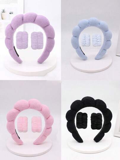 3 قطع طقم عصابة الرأس والأساور الفاخرة من الميكروفايبر للسبا، عصابة الشعر العليا للسبا، عصابة رأس أسفنجية مضفرة، مجموعة عصابات الوجه متعددة الألوان-ناعمة ومريحة لغسل الوجه والمكياج والاستحمام والعناية بالبشرة، طقم اكسسوارات الشعر للنساء والفتيات،...