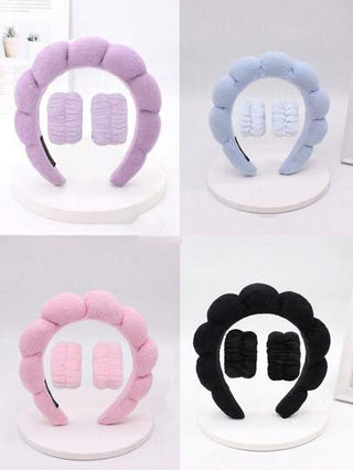 3 قطع طقم عصابة الرأس والأساور الفاخرة من الميكروفايبر للسبا، عصابة الشعر العليا للسبا، عصابة رأس أسفنجية مضفرة، مجموعة عصابات الوجه متعددة الألوان-ناعمة ومريحة لغسل الوجه والمكياج والاستحمام والعناية بالبشرة، طقم اكسسوارات الشعر للنساء والفتيات،...