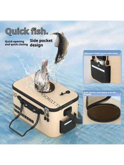 1 حزمة سلة صيد قابلة للطي وقابلة للانهيار من EVA، سلة حفظ الأسماك الحية، مع حزام كتف، مناسبة للصيد في المحيط والبحيرة والنهر - متوفرة باللونين الأسود/الخاكي