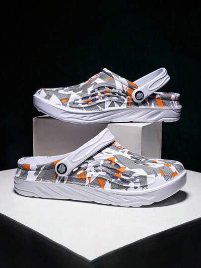 زوج من الأحذية الرياضية الصيفية الرجالية الأصلية ذات الطابع الرياضي الكاجوال للشاطئ والخارج ، مقاومة للانزلاق ذات منصة سميكة رياضية من خامة الإيفا ، صنادل رجالية (بطباعة غير متماثلة)