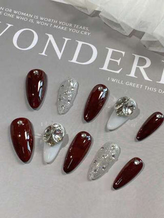 مجموعة قطعة واحدة من أظافر اللوز، بلون أحمر كرزي، أظافر مستعارة نقية مصنوعة يدويًا، مناسبة للفتيات، أعياد الميلاد، الحفلات، الحياة اليومية