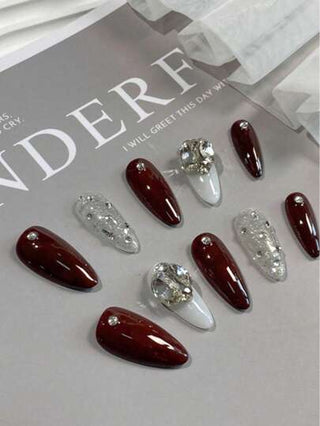 مجموعة قطعة واحدة من أظافر اللوز، بلون أحمر كرزي، أظافر مستعارة نقية مصنوعة يدويًا، مناسبة للفتيات، أعياد الميلاد، الحفلات، الحياة اليومية