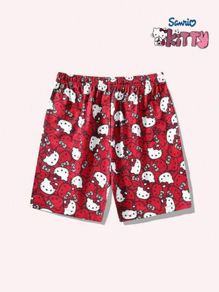 Sanrio شورتات قصيرة منسوجة مطبوعة عليها هلو كيتي، أنيقة وجذابة للرجال، قماش ناعم ومريح، مناسبة للارتداء داخل المنزل وخارجه