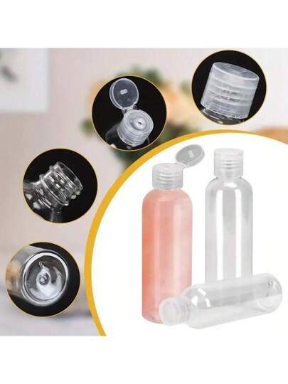 3/ 5 /10 زجاجات سفر بلاستيكية شفافة 100مل/ 3.4 أونصة مع أغطية قلابة - قابلة لإعادة التعبئة، وحاويات قابلة للضغط لحمل الشامبو والكريمات والمستلزمات الشخصية - متينة، مانعة للتسريب وخالية من الروائح، قابلة لإعادة الاستخدام مثالية للسفر جوا وبرا