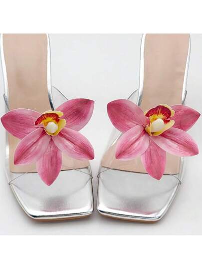 مجموعة مكونة من 2 قطعة من الزخارف قابلة للإزالة بتصميم جديد لأحذية السيدات، زهرة الأوركيد المقلدة من الجلد الاصطناعي عالي الجودة، قطعة زخرفية من البوليستر مناسبة لأحذية ذات كعب عالي والأحذية المسطحة والصنادل